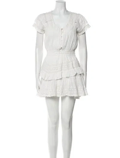 Pre-owned Loveshackfancy V-neck Mini Dress In White