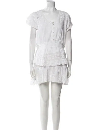 Pre-owned Loveshackfancy V-neck Mini Dress In White