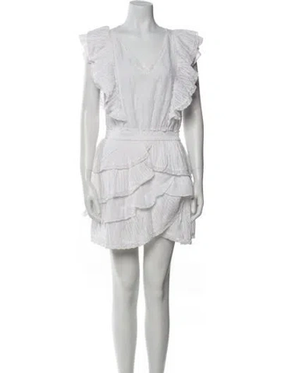 Pre-owned Loveshackfancy V-neck Mini Dress In White