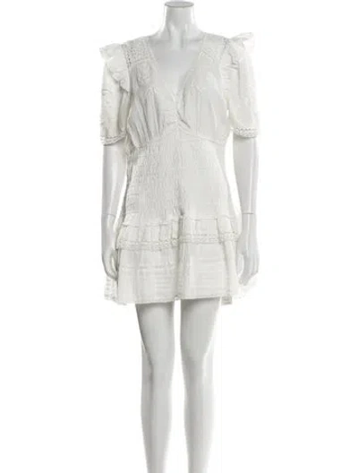 Pre-owned Loveshackfancy V-neck Mini Dress In White