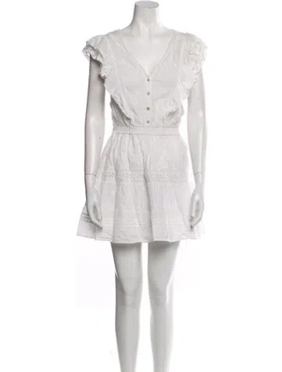 Pre-owned Loveshackfancy V-neck Mini Dress In White