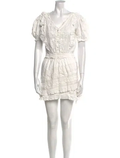 Pre-owned Loveshackfancy V-neck Mini Dress In White