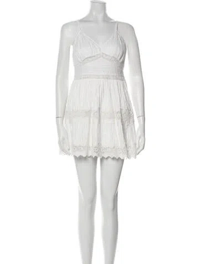 Pre-owned Loveshackfancy V-neck Mini Dress In White