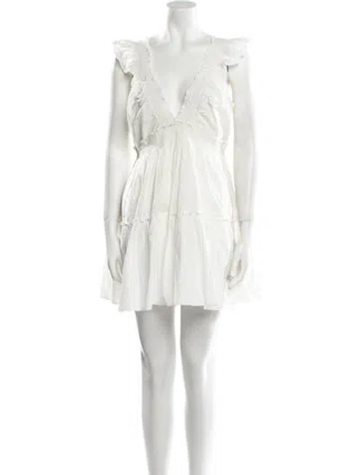 Pre-owned Loveshackfancy V-neck Mini Dress In White