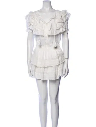 Pre-owned Loveshackfancy V-neck Mini Dress In White