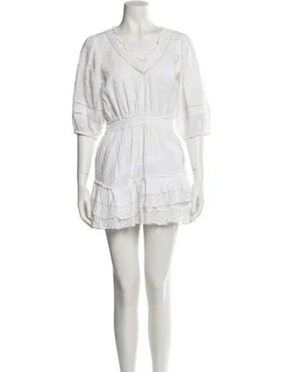 Pre-owned Loveshackfancy V-neck Mini Dress In White
