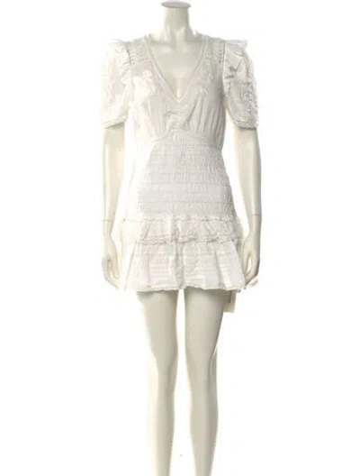 Pre-owned Loveshackfancy V-neck Mini Dress In White