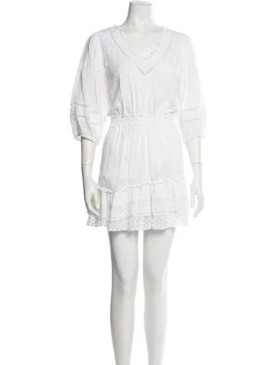 Pre-owned Loveshackfancy V-neck Mini Dress In White