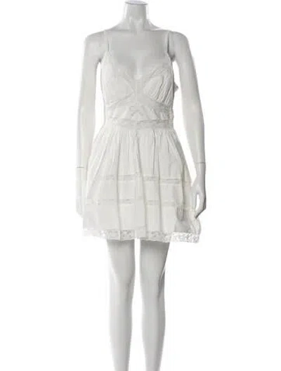 Pre-owned Loveshackfancy V-neck Mini Dress In White