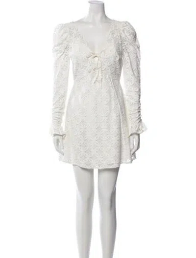 Pre-owned Loveshackfancy V-neck Mini Dress In White