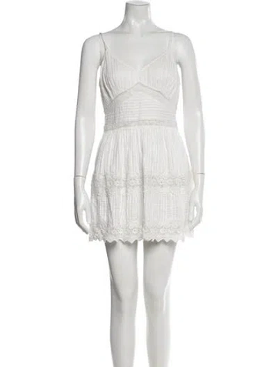 Pre-owned Loveshackfancy V-neck Mini Dress In White
