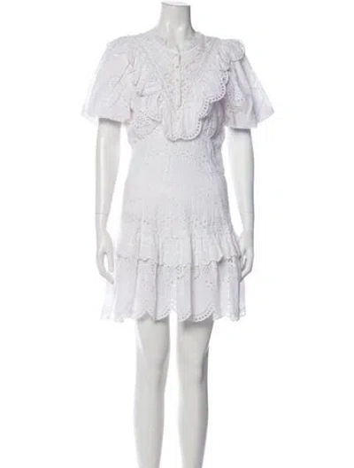 Pre-owned Loveshackfancy V-neck Mini Dress In White