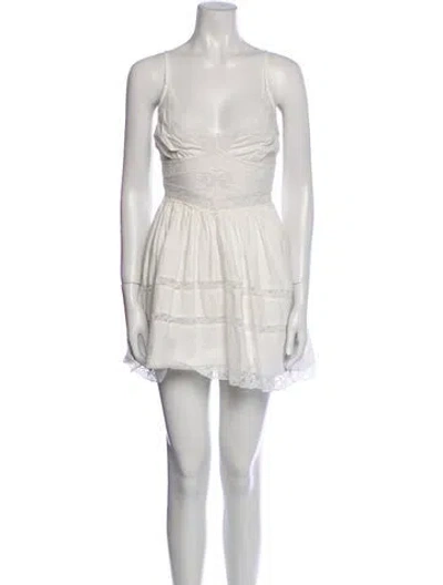 Pre-owned Loveshackfancy V-neck Mini Dress In White