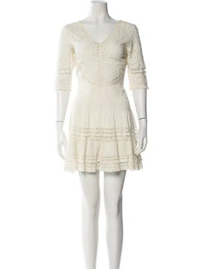 Pre-owned Loveshackfancy V-neck Mini Dress In White