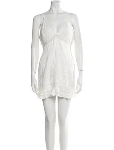 Pre-owned Loveshackfancy V-neck Mini Dress In White