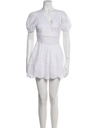 Pre-owned Loveshackfancy V-neck Mini Dress In White