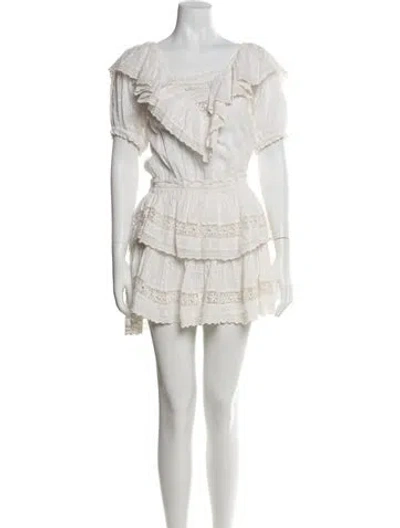 Pre-owned Loveshackfancy V-neck Mini Dress In White