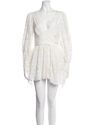 Pre-owned Loveshackfancy V-neck Mini Dress In White