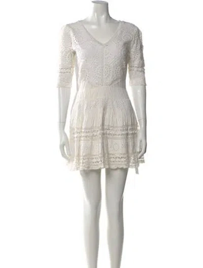 Pre-owned Loveshackfancy V-neck Mini Dress In White