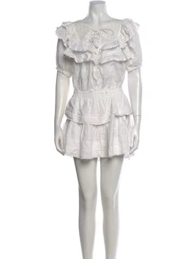 Pre-owned Loveshackfancy V-neck Mini Dress In White