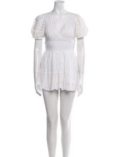 Pre-owned Loveshackfancy V-neck Mini Dress In White