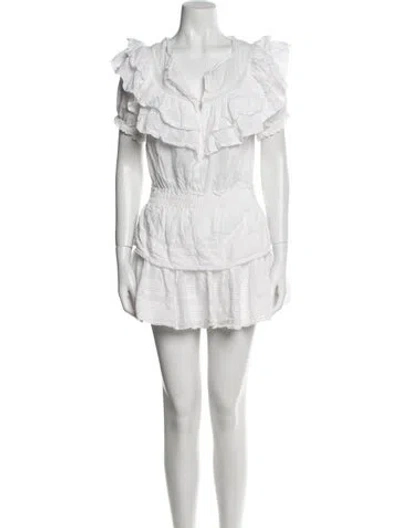 Pre-owned Loveshackfancy V-neck Mini Dress In White
