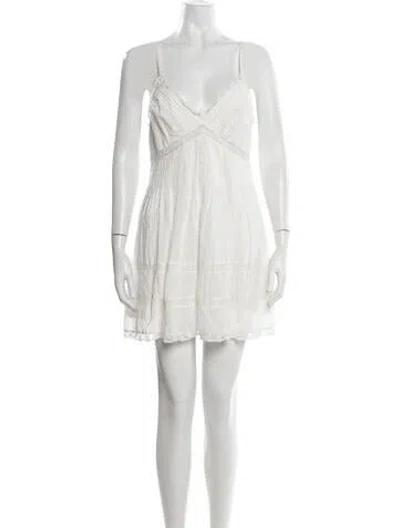 Pre-owned Loveshackfancy V-neck Mini Dress In White