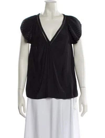 Pre-owned Loveshackfancy V-neck Short Sleeve Blouse In Black