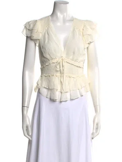 Pre-owned Loveshackfancy V-neck Short Sleeve Blouse W/ Tags In Neutrals