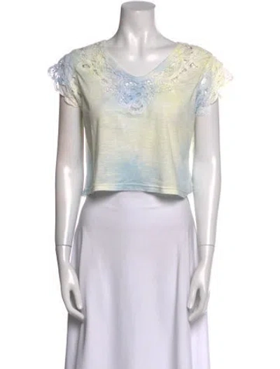 Pre-owned Loveshackfancy V-neck Short Sleeve Crop Top In Neutral