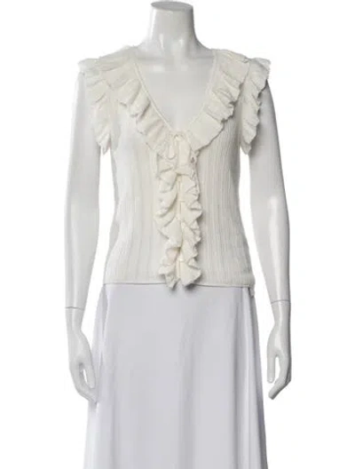 Pre-owned Loveshackfancy V-neck Sleeveless Blouse In White