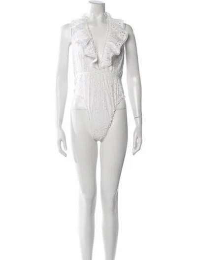 Pre-owned Loveshackfancy V-neck Sleeveless Bodysuit W/ Tags In Neutrals