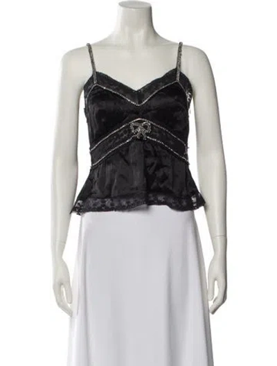 Pre-owned Loveshackfancy V-neck Sleeveless Crop Top In Black