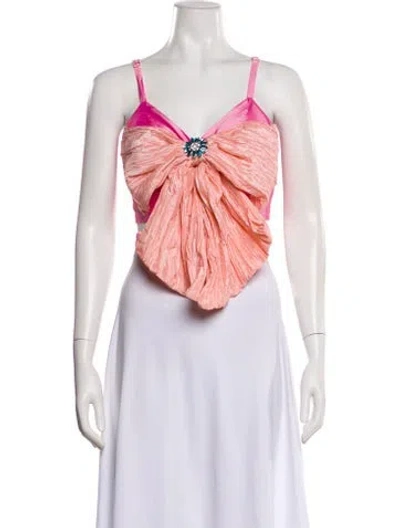 Pre-owned Loveshackfancy V-neck Sleeveless Crop Top In Pink