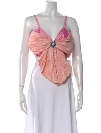Pre-owned Loveshackfancy V-neck Sleeveless Crop Top In Pink