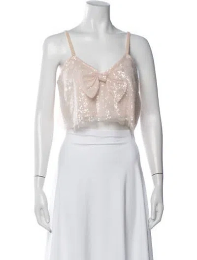 Pre-owned Loveshackfancy V-neck Sleeveless Crop Top In Pink