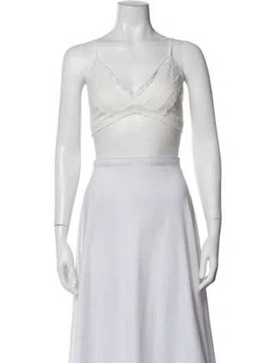 Pre-owned Loveshackfancy V-neck Sleeveless Crop Top In White
