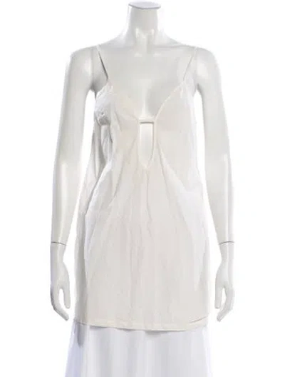 Pre-owned Loveshackfancy V-neck Sleeveless Top In White