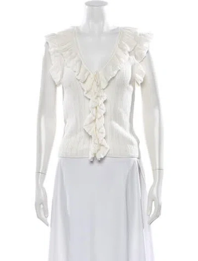 Pre-owned Loveshackfancy V-neck Sleeveless Top In White