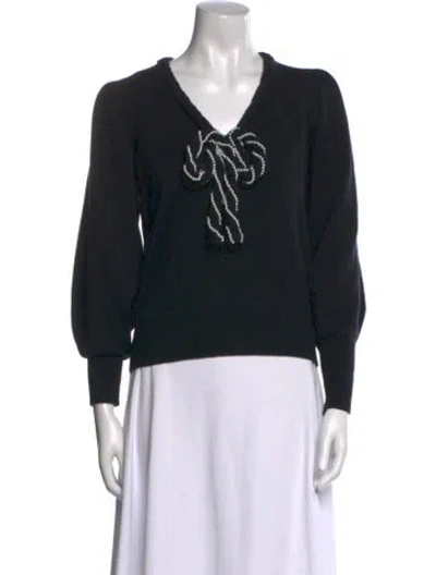 Pre-owned Loveshackfancy V-neck Sweater In Black