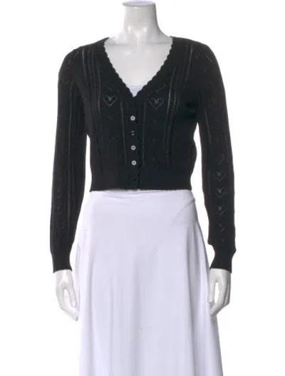 Pre-owned Loveshackfancy V-neck Sweater In Black