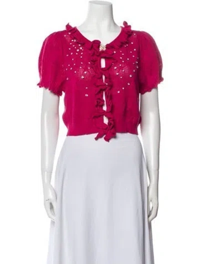 Pre-owned Loveshackfancy V-neck Sweater In Red