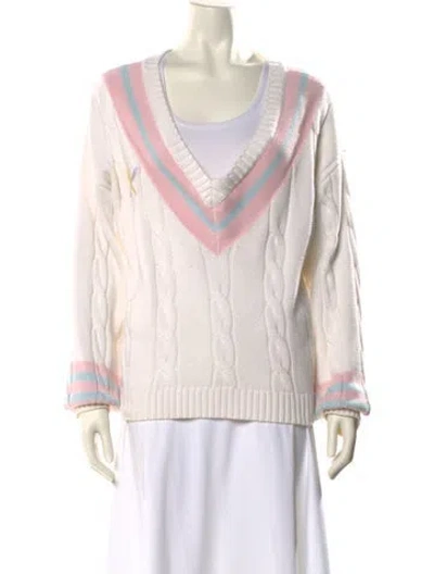Pre-owned Loveshackfancy V-neck Sweater In White