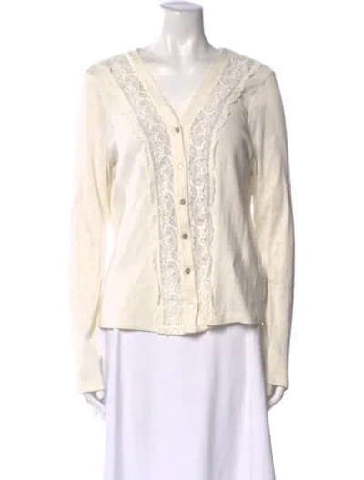 Pre-owned Loveshackfancy V-neck Sweater In White