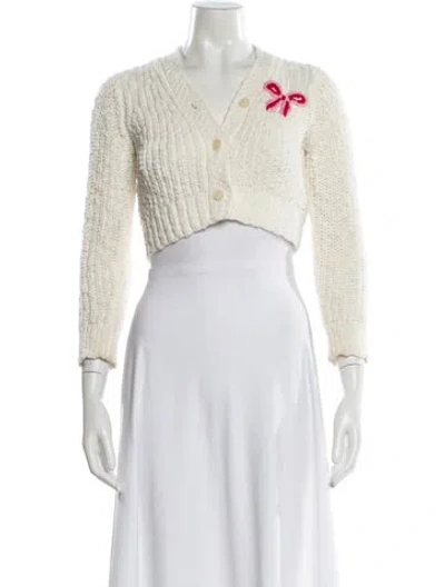 Pre-owned Loveshackfancy V-neck Sweater In White