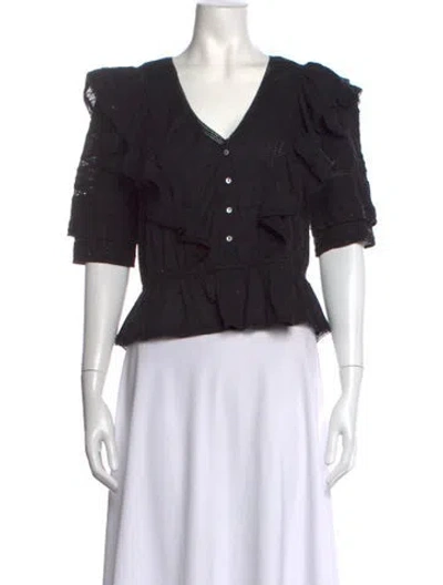 Pre-owned Loveshackfancy V-neck Three-quarter Sleeve Blouse In Black