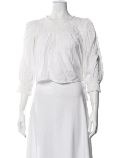 Pre-owned Loveshackfancy V-neck Three-quarter Sleeve Blouse In White