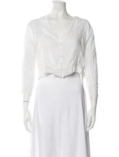 Pre-owned Loveshackfancy V-neck Three-quarter Sleeve Blouse In White