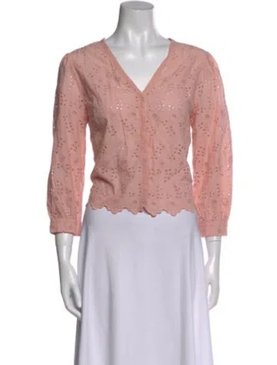 Pre-owned Loveshackfancy V-neck Three-quarter Sleeve Crop Top In Pink