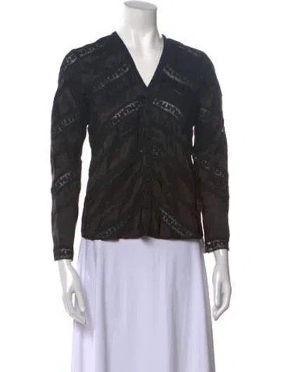 Pre-owned Loveshackfancy V-neck Three-quarter Sleeve Top In Black